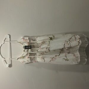 Shein White Strappy Dress with Mesh Cutout and 3D Flowers, size M